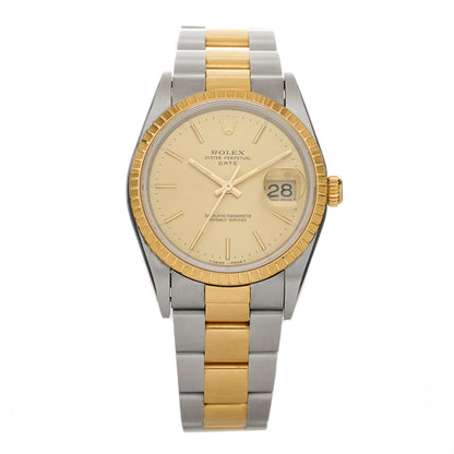 Rolex Stainless Steel 18K Yellow Gold 34mm Oyster Perpetual Date Watch Champagne 15223 1 of 4