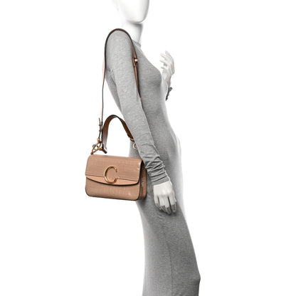 Chloe Calfskin Crocodile Embossed Small C Double Carry Autumnal Brown 2 of 12