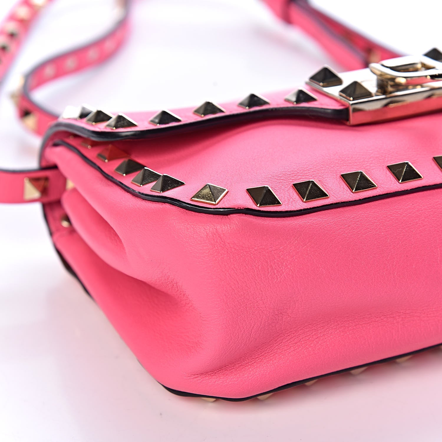 Valentino Garavani Vitello Mini Rockstud Flap Saddle Crossbody Bag Fuxia Fluo 5 of 11