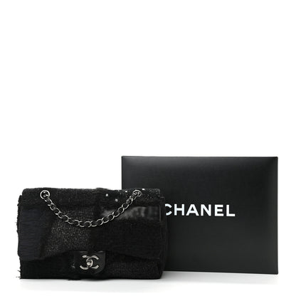 Chanel Tweed Faux Fur Patchwork Jumbo Single Flap Black 10 of 10