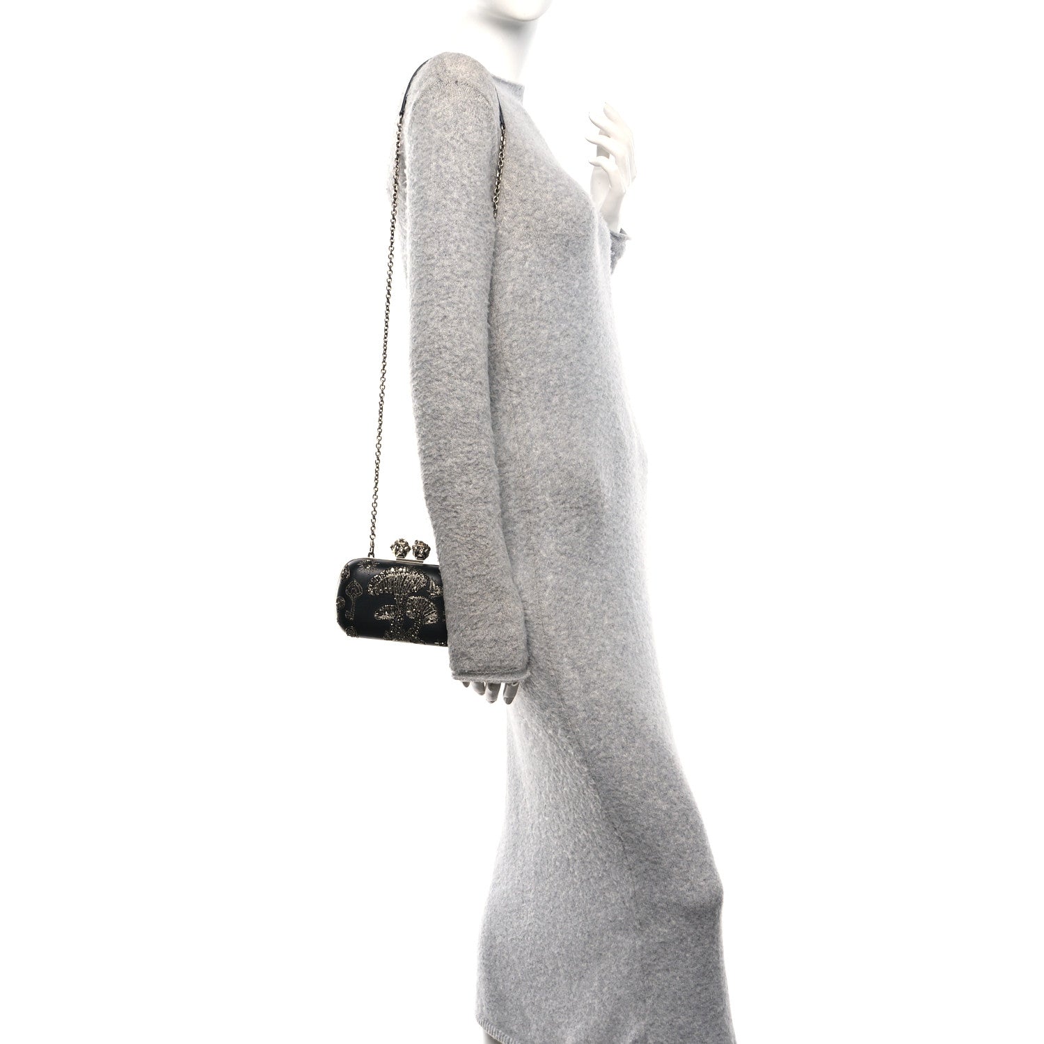 Alexander McQueen Nappa Crystal Embroidered Mushroom Box Clutch Black 2 of 10
