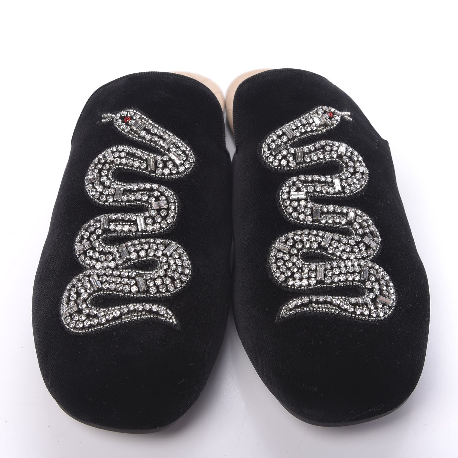 Gucci Velvet Crystal Snake Embroidered Womens Slippers 37.5 Black 5 of 9