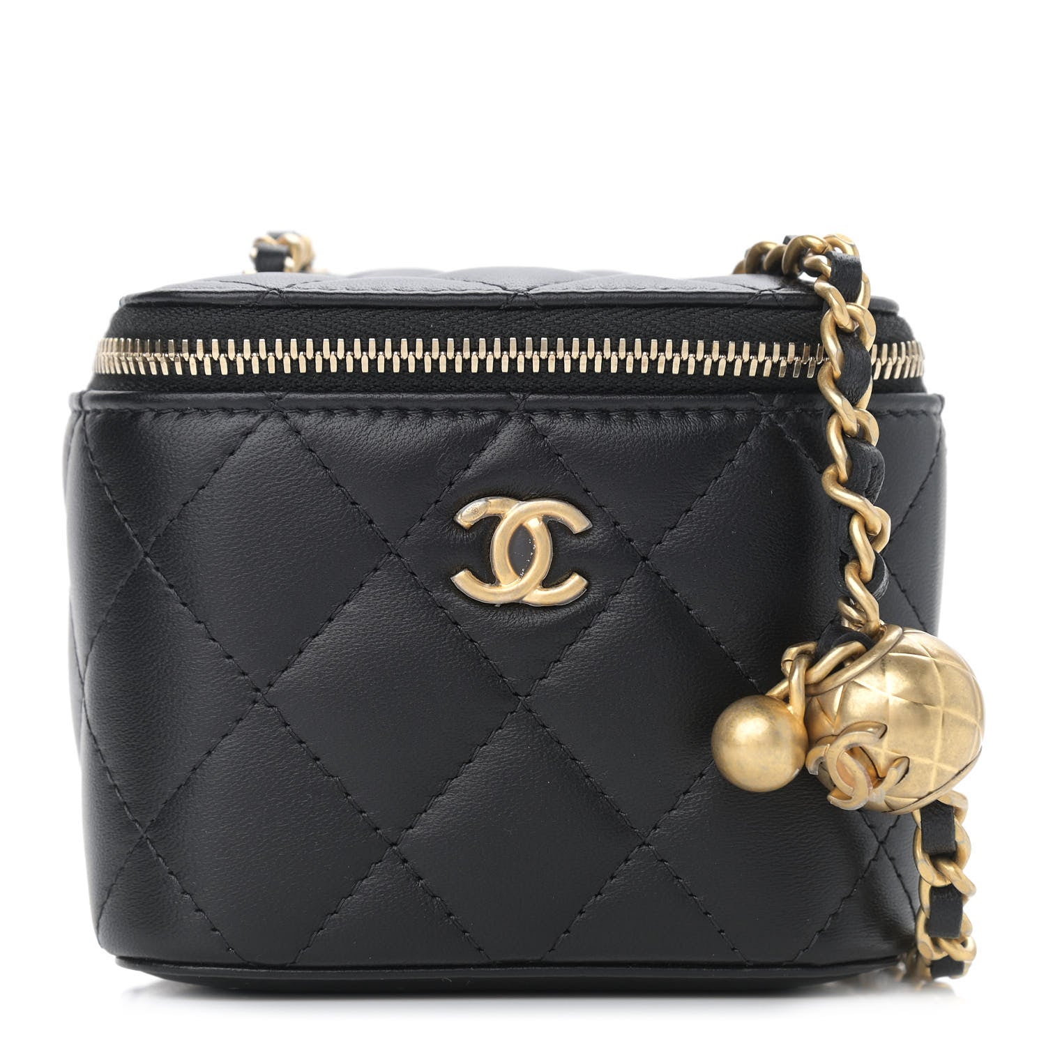 Chanel Lambskin Quilted Mini Pearl Crush Vanity Case With Chain Black 1 of 11