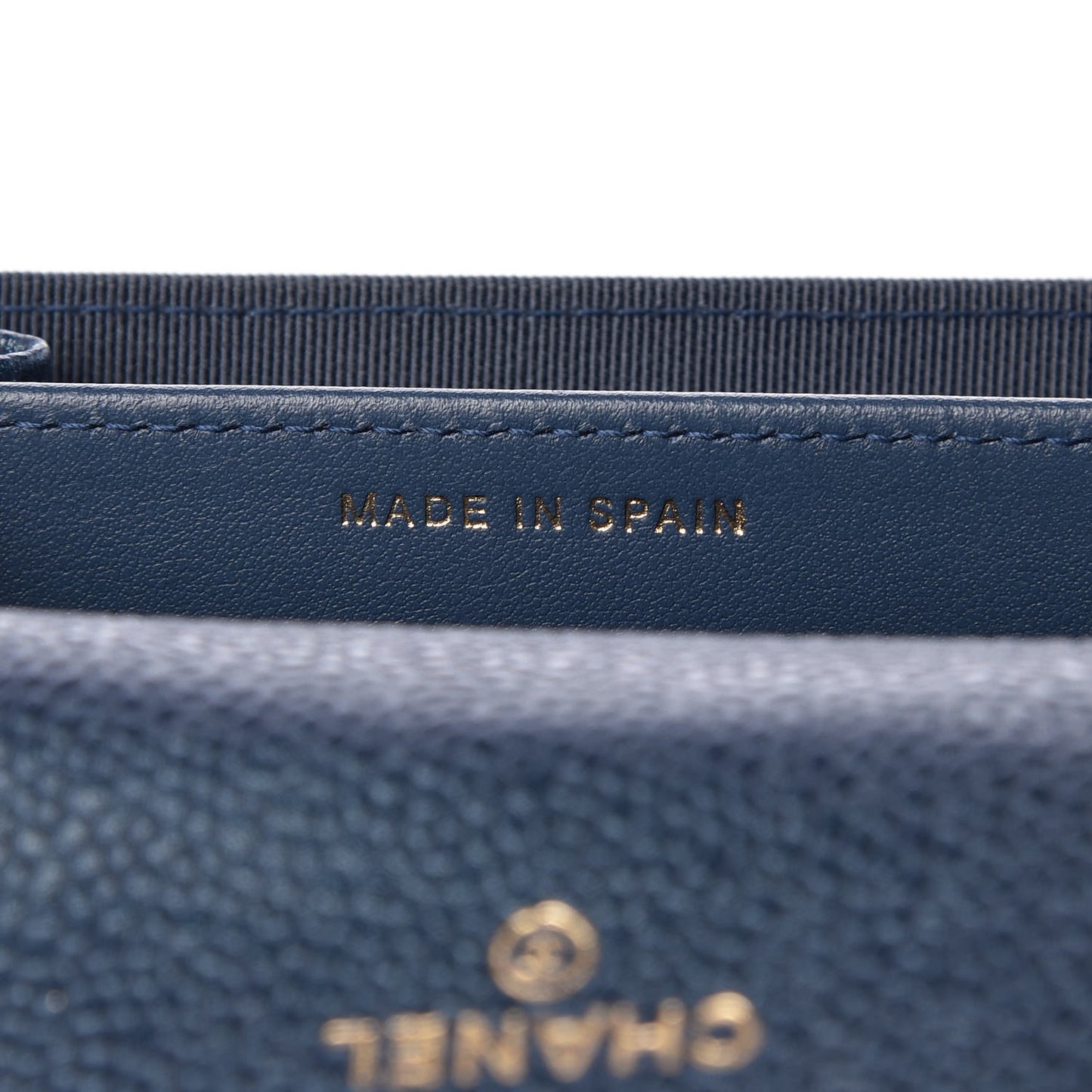 Metallic Caviar Quilted Flap Card Holder Wallet Dark Blue