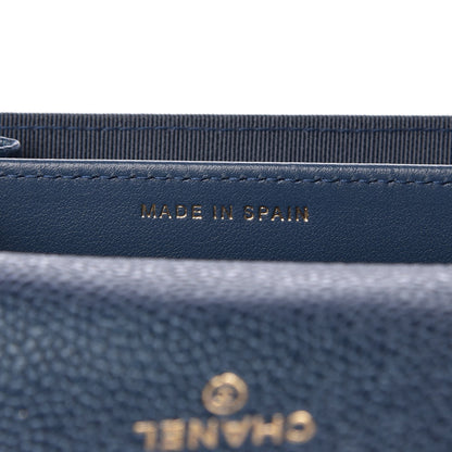 Chanel Metallic Caviar Quilted Flap Card Holder Wallet Dark Blue 6 of 9