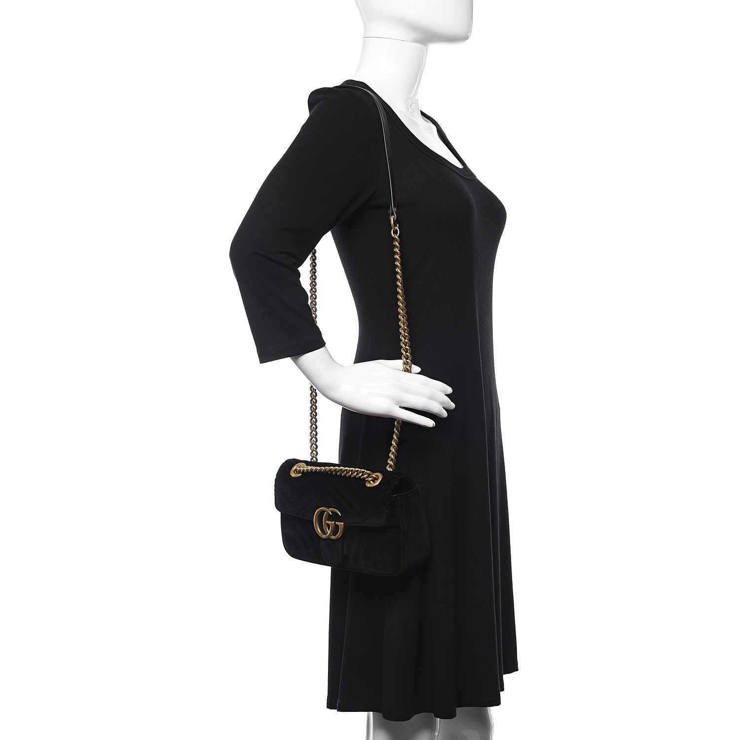 Gucci Velvet Matelasse Mini GG Marmont Shoulder Bag Black 2 of 11