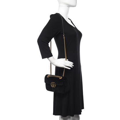 Gucci Velvet Matelasse Mini GG Marmont Shoulder Bag Black 2 of 11