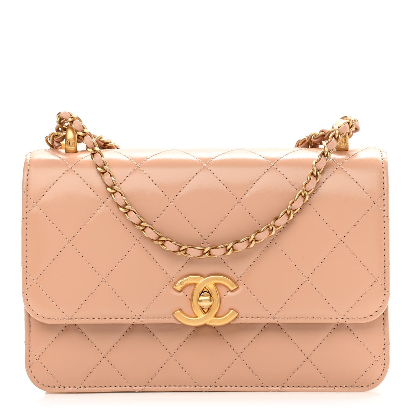 Calfskin Quilted Perfect Fit Flap Beige