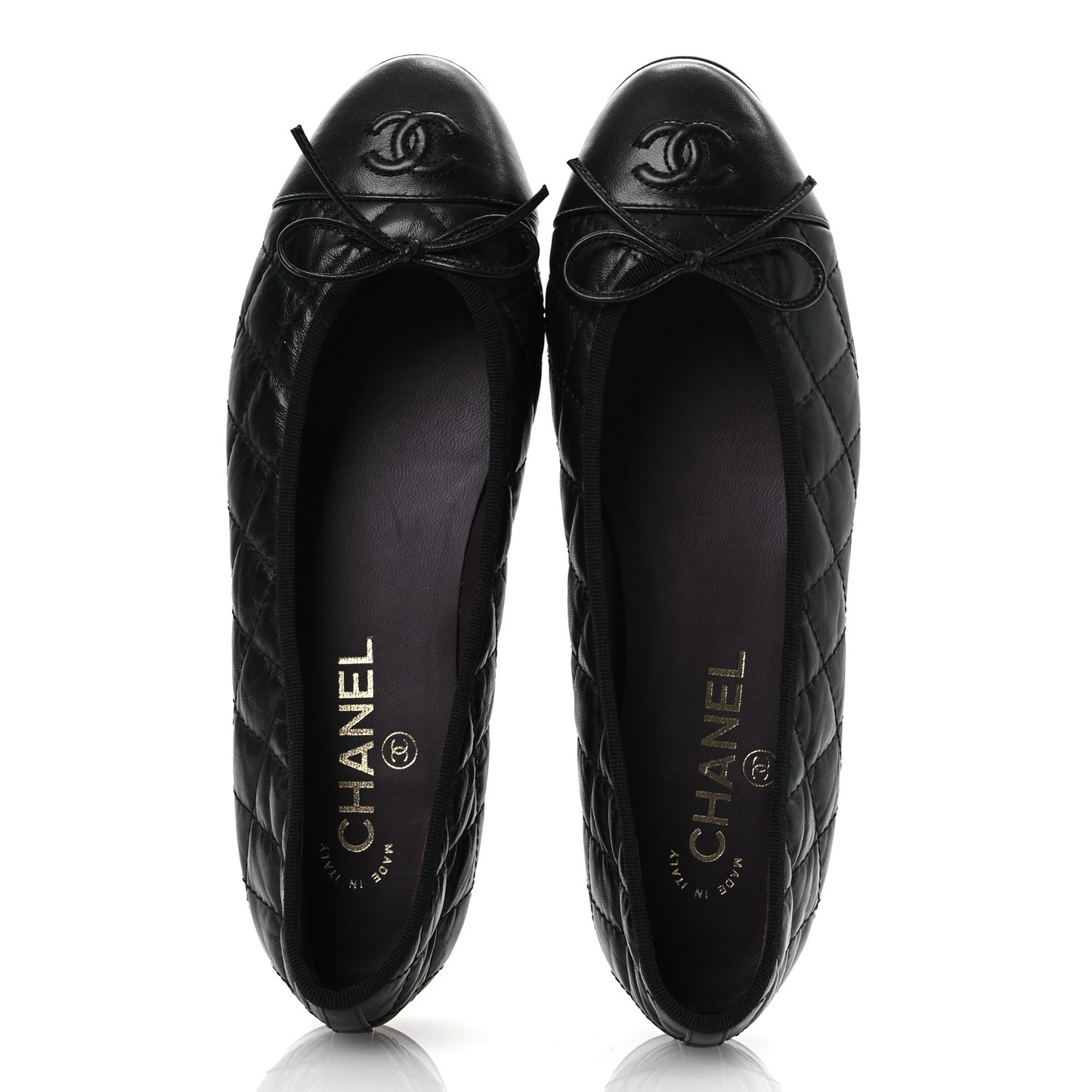 Aged Calfskin Quilted CC Cap Toe Ballerina Flats 38.5 Black