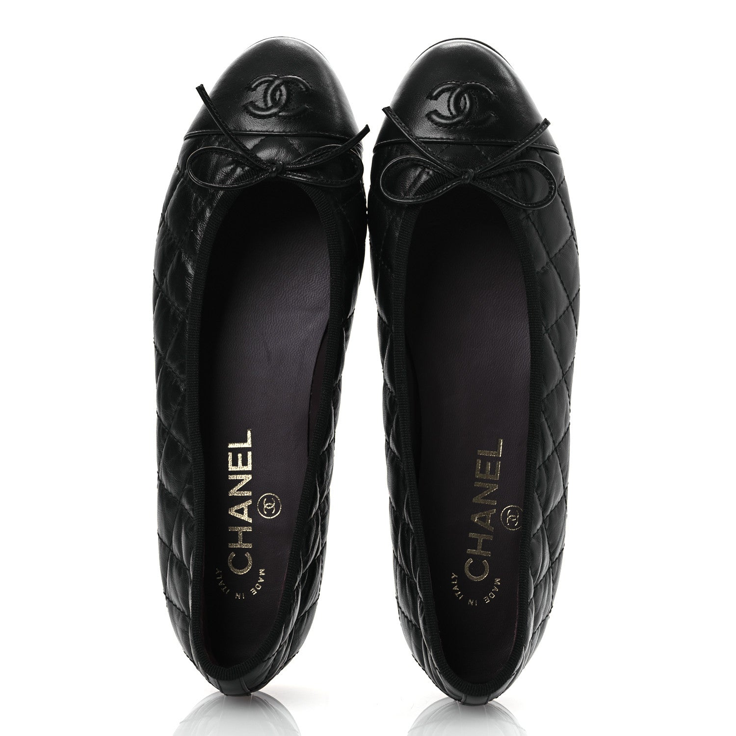 Chanel Aged Calfskin Quilted CC Cap Toe Ballerina Flats 38.5 Black 2 of 11