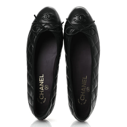 Chanel Aged Calfskin Quilted CC Cap Toe Ballerina Flats 38.5 Black 2 of 11