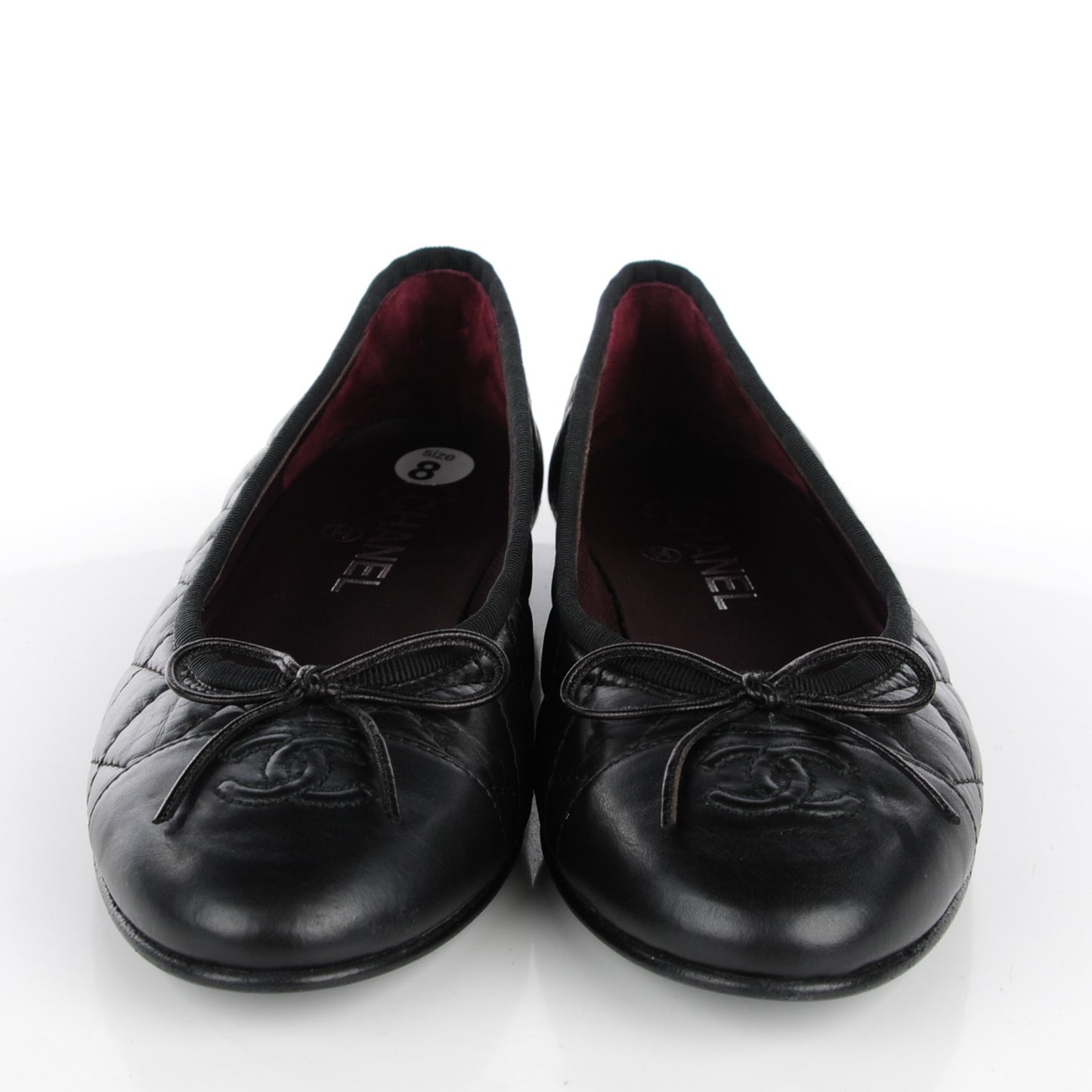 Aged Calfskin Quilted CC Cap Toe Ballerina Flats 38 Black
