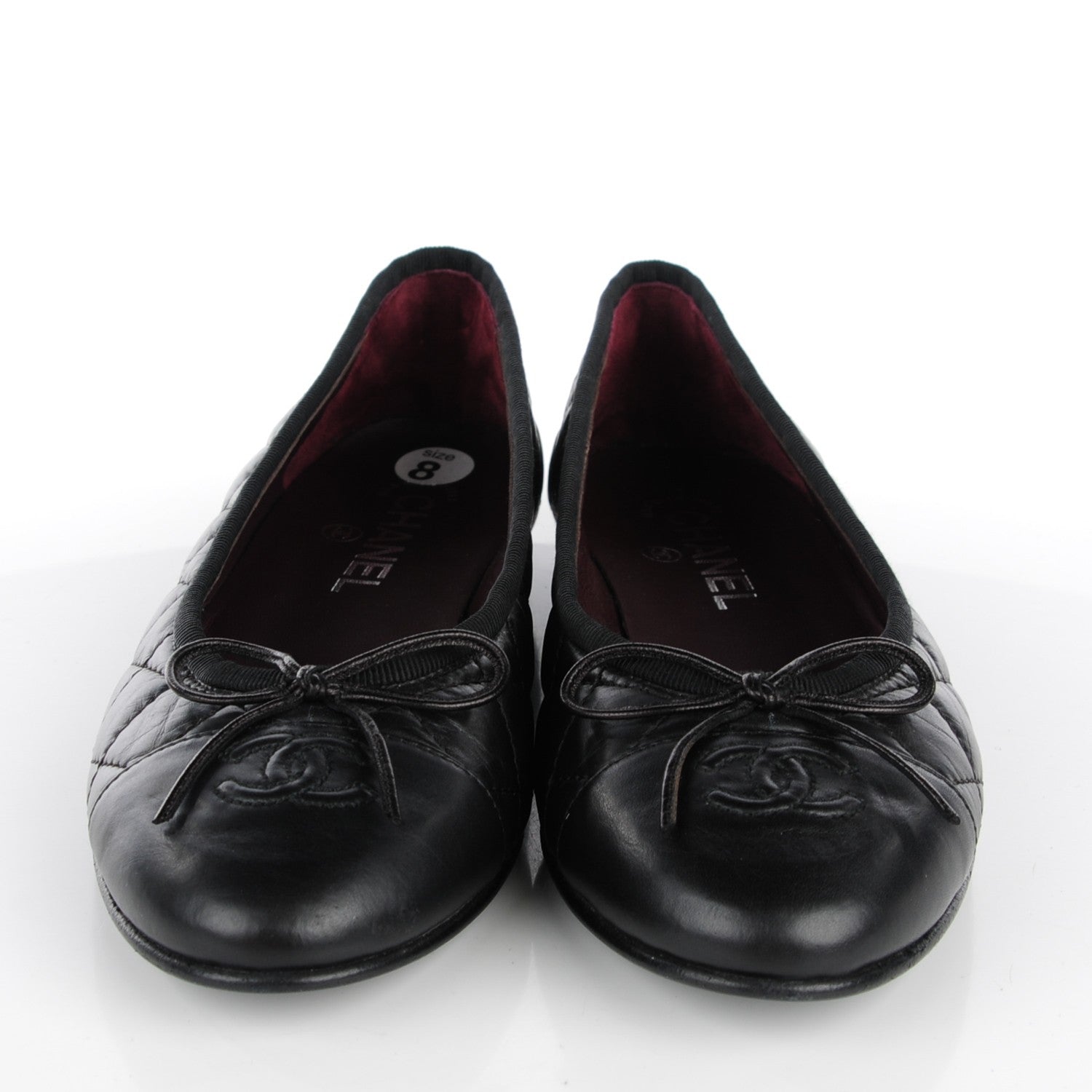 Chanel Aged Calfskin Quilted CC Cap Toe Ballerina Flats 38 Black 2 of 8