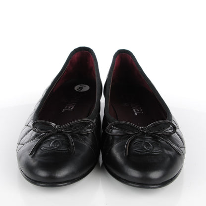 Chanel Aged Calfskin Quilted CC Cap Toe Ballerina Flats 38 Black 2 of 8
