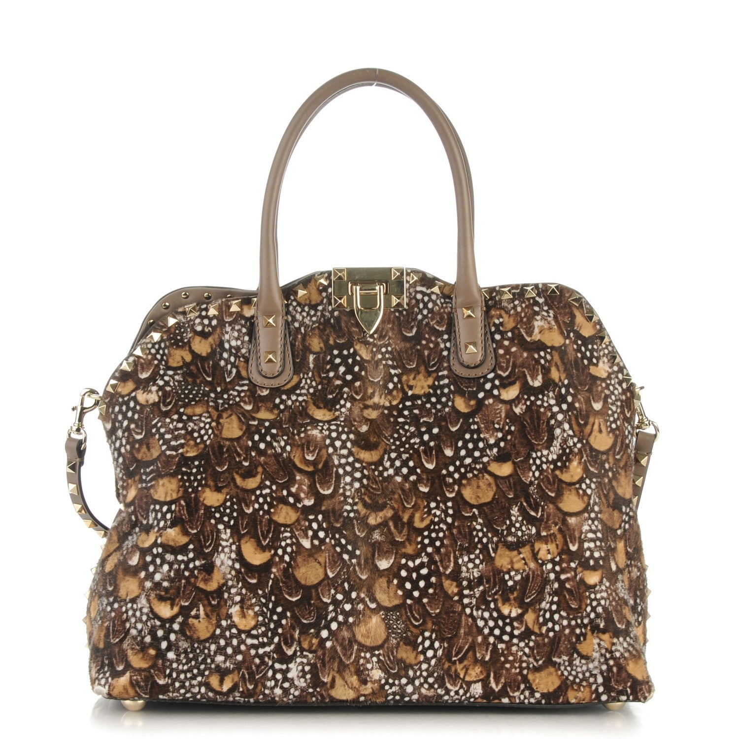 Valentino Garavani Calf Hair Feather Rockstud Dome Satchel 1 of 9