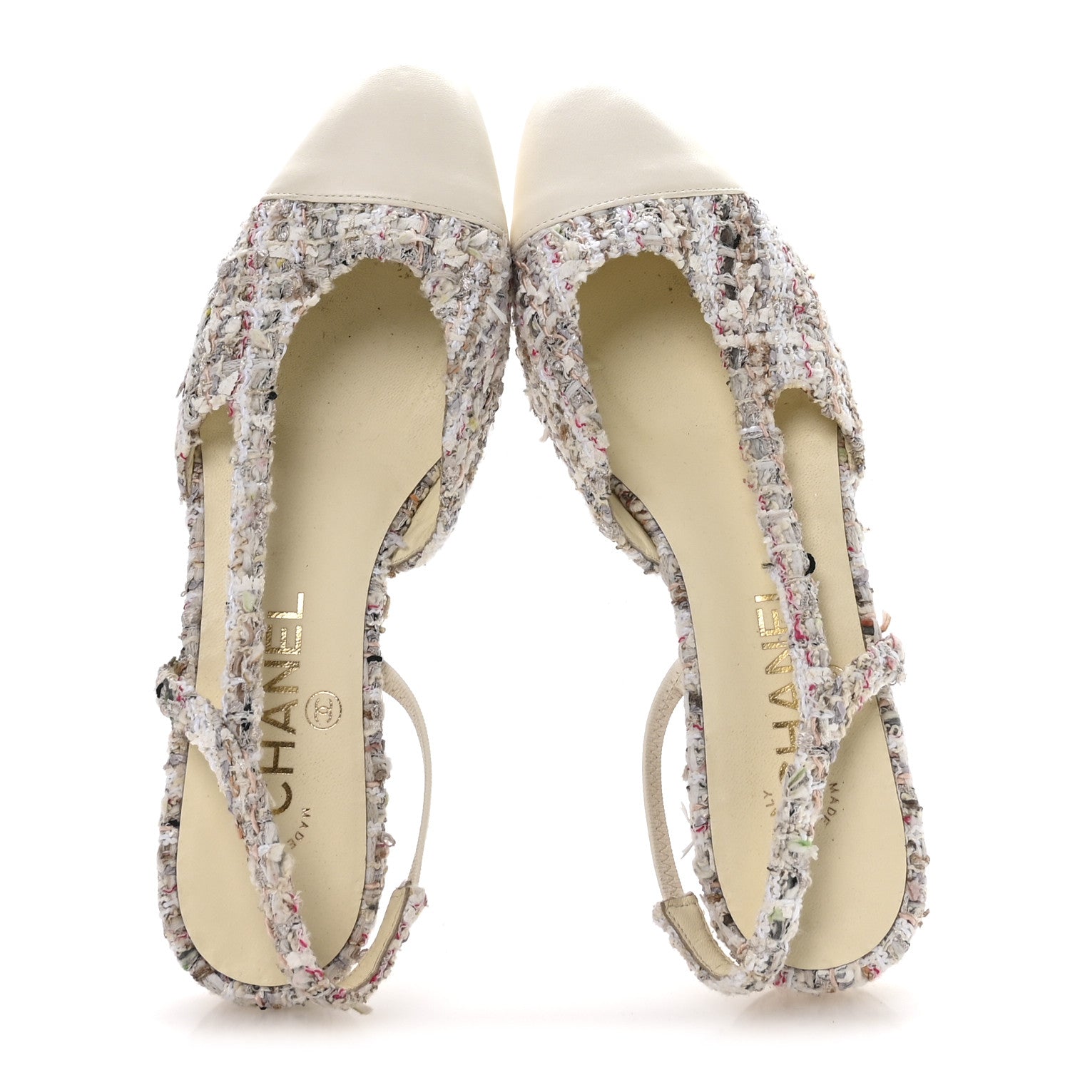 Chanel Tweed Cap Toe CC Slingback Flat 37 White 1855909 – FASHIONPHILE