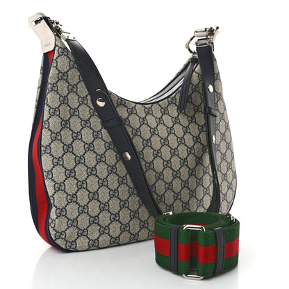 Gucci GG Supreme Monogram Textured Calfskin Web Large Attache Shoulder Bag Beige Blue 3 of 10