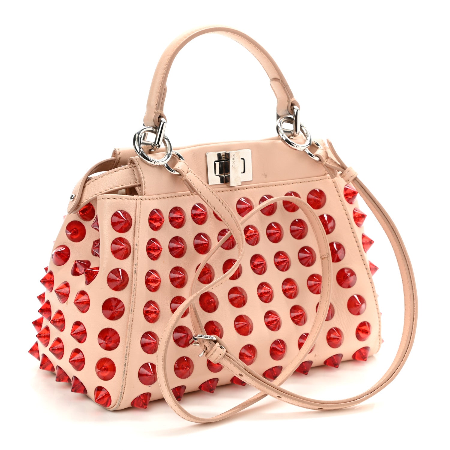 Fendi Nappa Studded Mini Peekaboo Iconic Satchel Light Pink Red 3 of 16