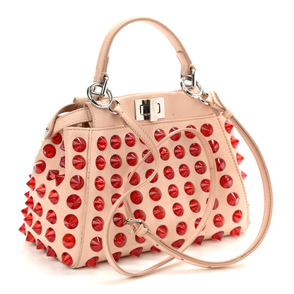 Fendi Nappa Studded Mini Peekaboo Iconic Satchel Light Pink Red 3 of 16