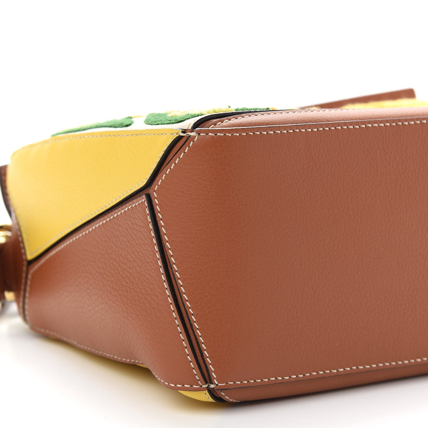 Calfskin Embroidered Floral Small Puzzle Bag Tan Yellow