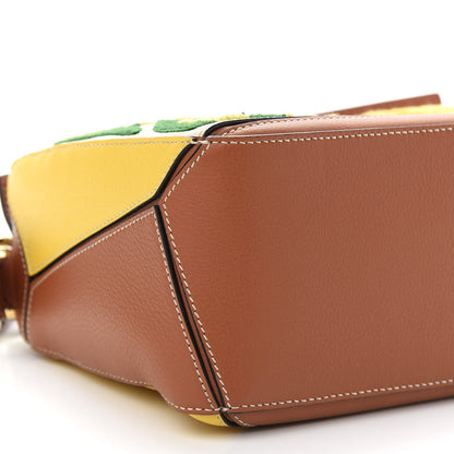 Loewe Calfskin Embroidered Floral Small Puzzle Bag Tan Yellow 7 of 8