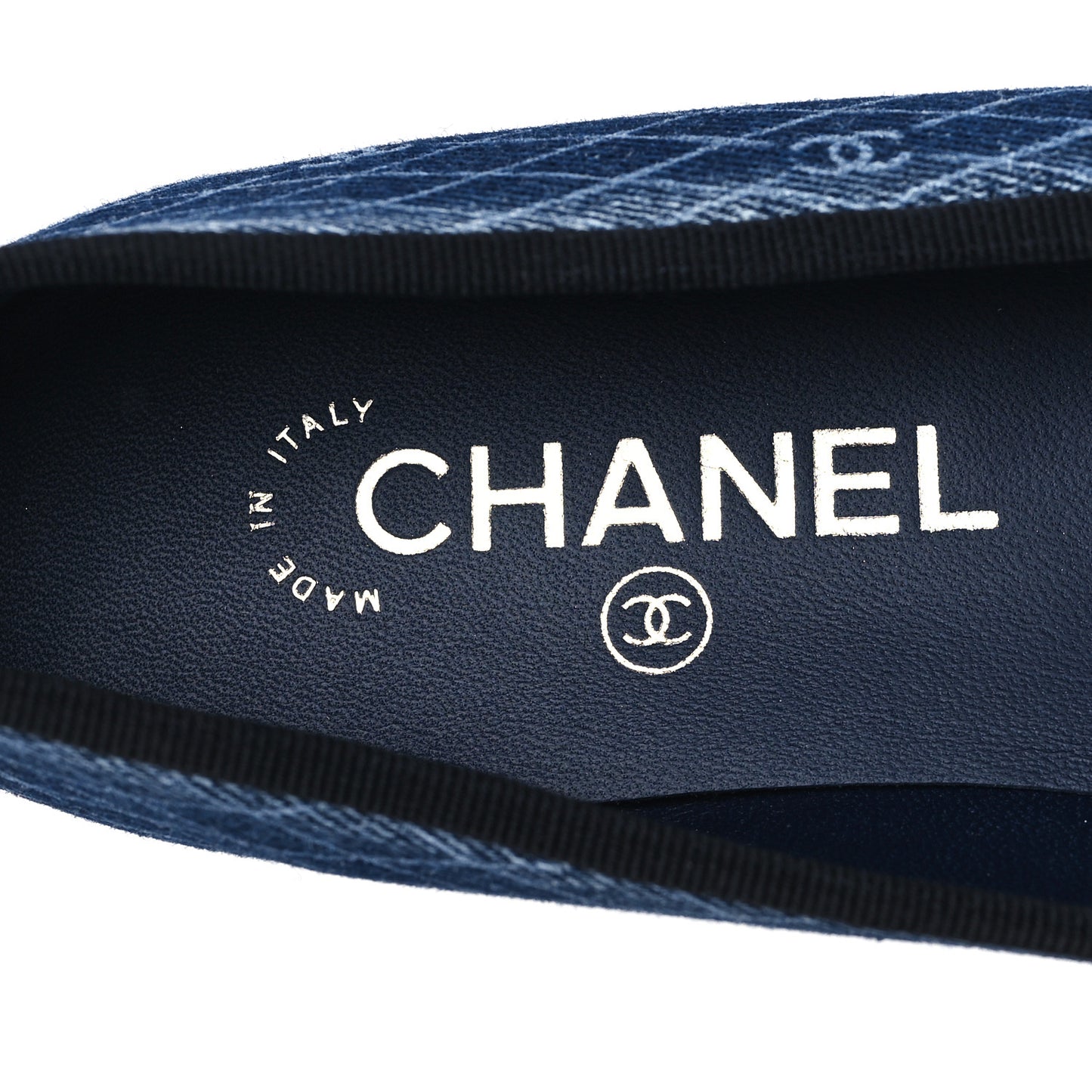 Denim Printed Quilt CC Cap Toe Ballerina Flats 36.5 Navy Blue Dark Grey
