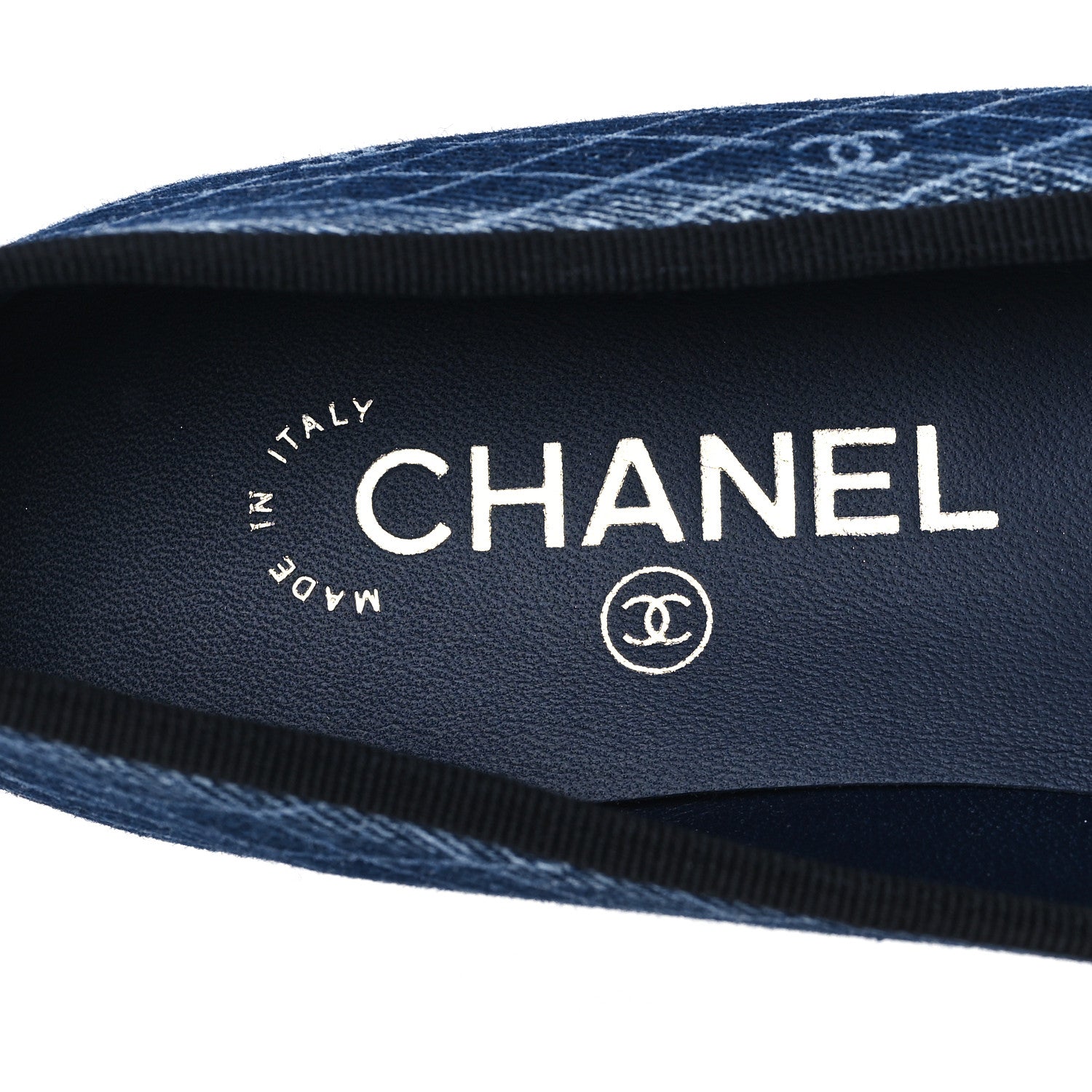 Chanel Denim Printed Quilt CC Cap Toe Ballerina Flats 36.5 Navy Blue Dark Grey 7 of 9