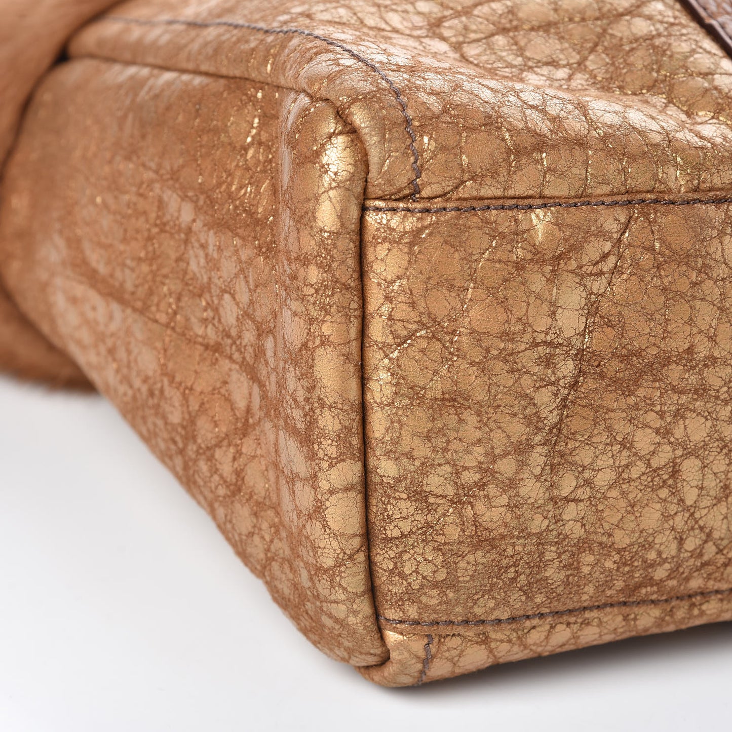 Metallic Suede Mink Shearling Crocodile Embossed Tote Gold