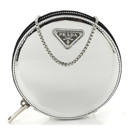 Prada Spazzolato Round Chain Coin Crossbody Pouch Argento 1 of 10