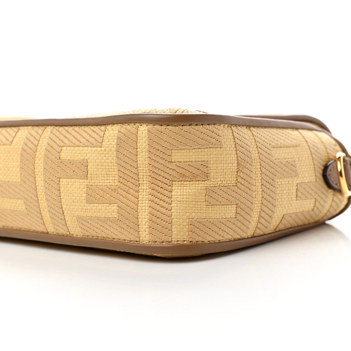 Raffia Vitello King Lucido FF Embroidered Baguette Grano Sand