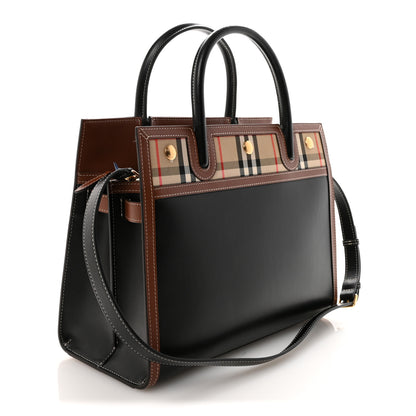 Burberry Calfskin Vintage Check Small Two Handle Title Bag  Black 3 of 9