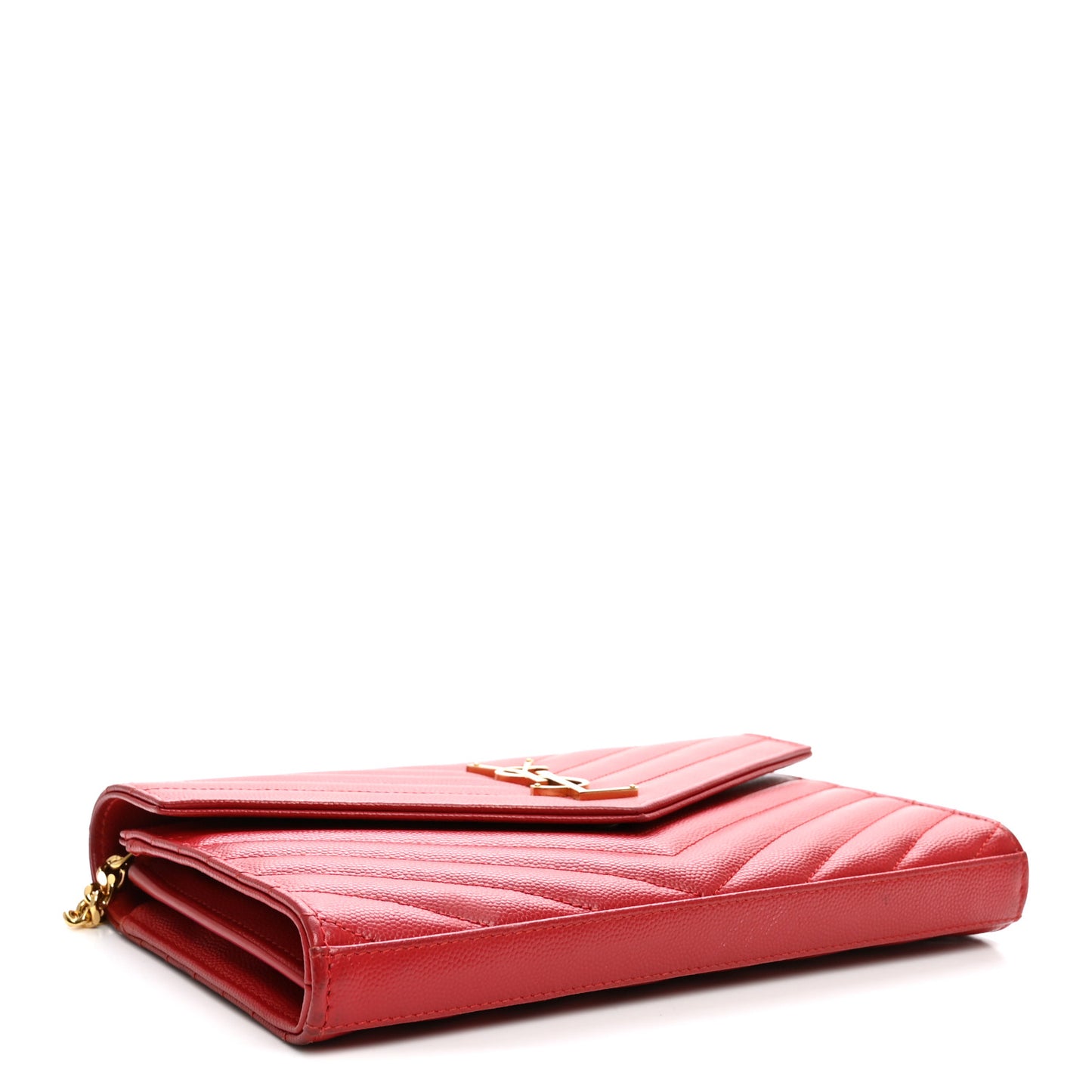 Grain De Poudre Matelasse Chevron Monogram Chain Wallet New Red