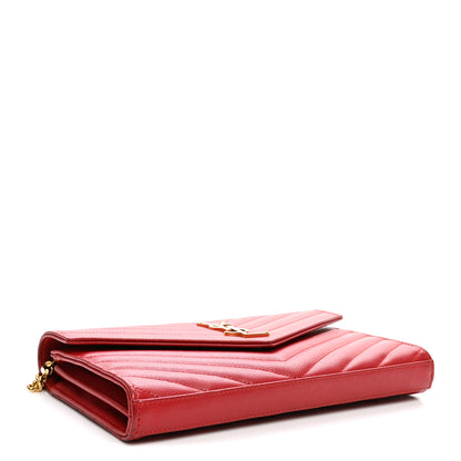 Saint Laurent Grain De Poudre Matelasse Chevron Monogram Chain Wallet New Red 4 of 12