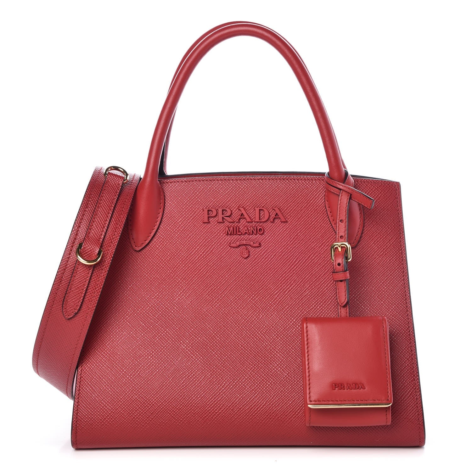 Prada Saffiano Cuir Calfskin Small Monochrome Top Handle Tote Fuoco 1 of 9