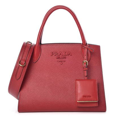 Prada Saffiano Cuir Calfskin Small Monochrome Top Handle Tote Fuoco 1 of 9