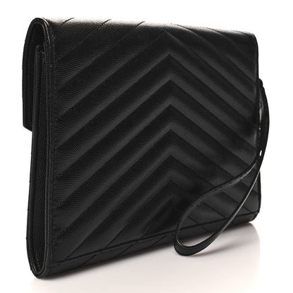 Saint Laurent Grain De Poudre Matelasse Chevron Monogram Envelope Clutch Black 2 of 11