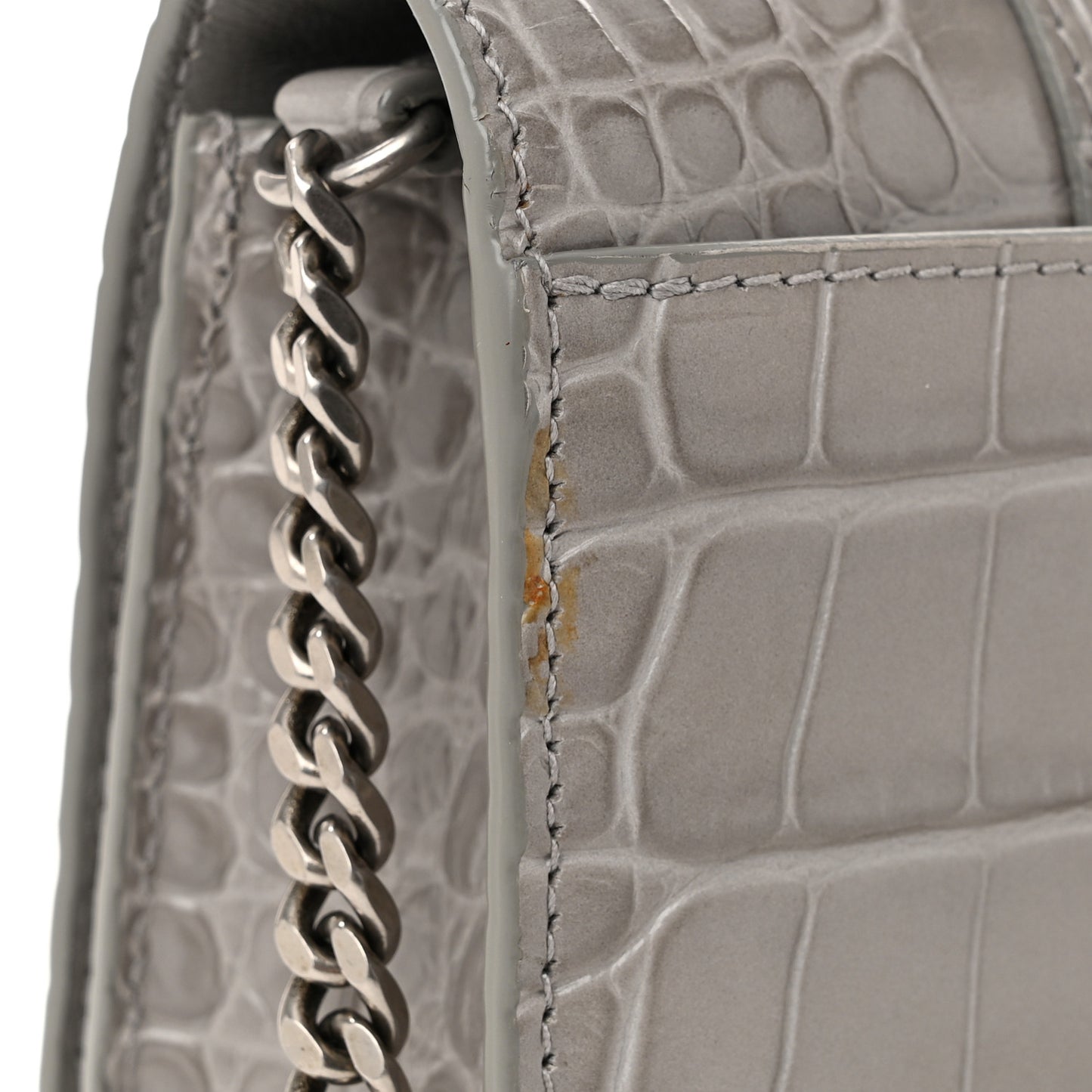 Shiny Calfskin Crocodile Embossed Hourglass Chain Bag Balenciaga Steel Grey