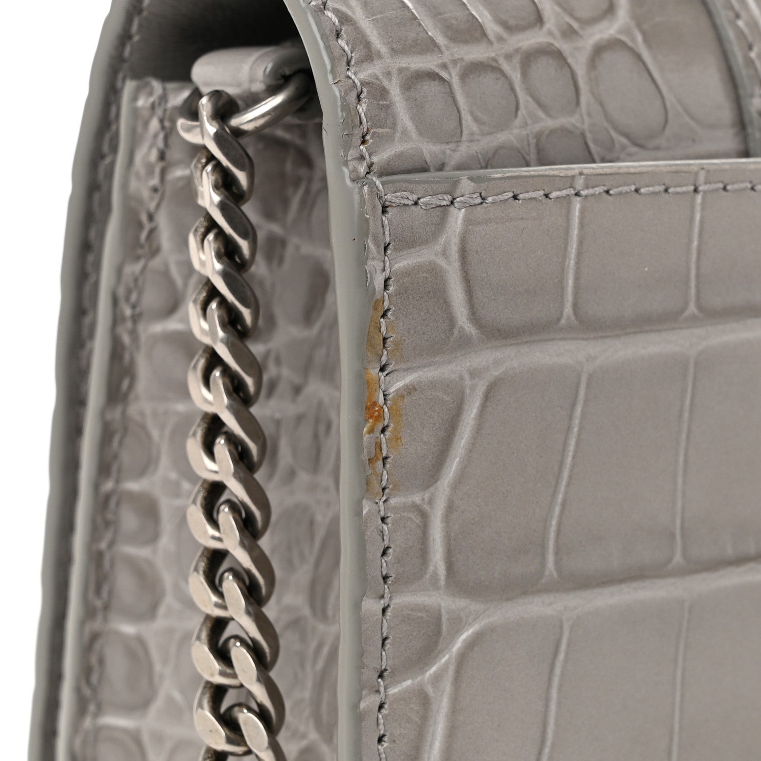 Balenciaga Shiny Calfskin Crocodile Embossed Hourglass Chain Bag Balenciaga Steel Grey 10 of 10