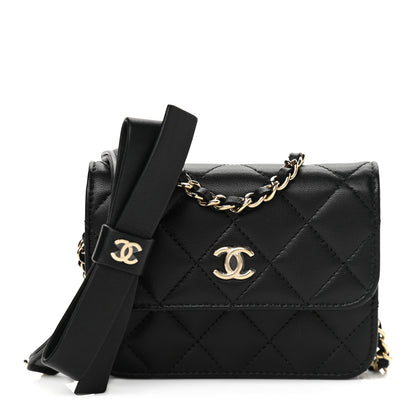 Chanel Lambskin Quilted Mini Coco Bow Clutch With Chain Black 1 of 11