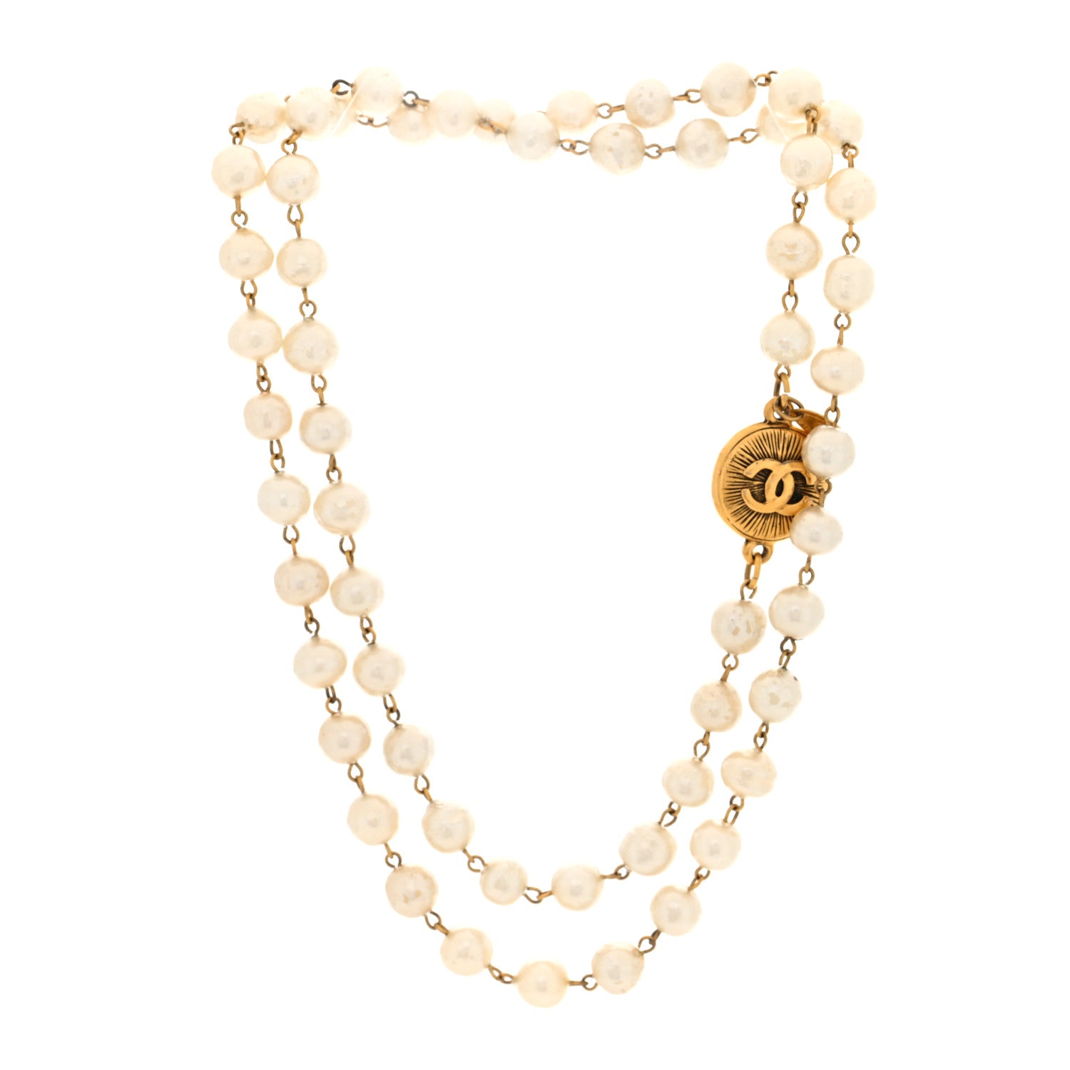 Chanel Metal Pearl CC Long Strand Necklace Gold White 3 of 4