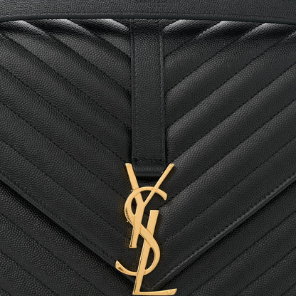 Saint Laurent Grain De Poudre Matelasse Chevron Large Monogram Satchel Black 8 of 10