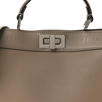 Fendi Vitello Seta Shiny Nappa Logo Embossed Laces Small Peekaboo I SEE U Satchel Tortora 10 of 12