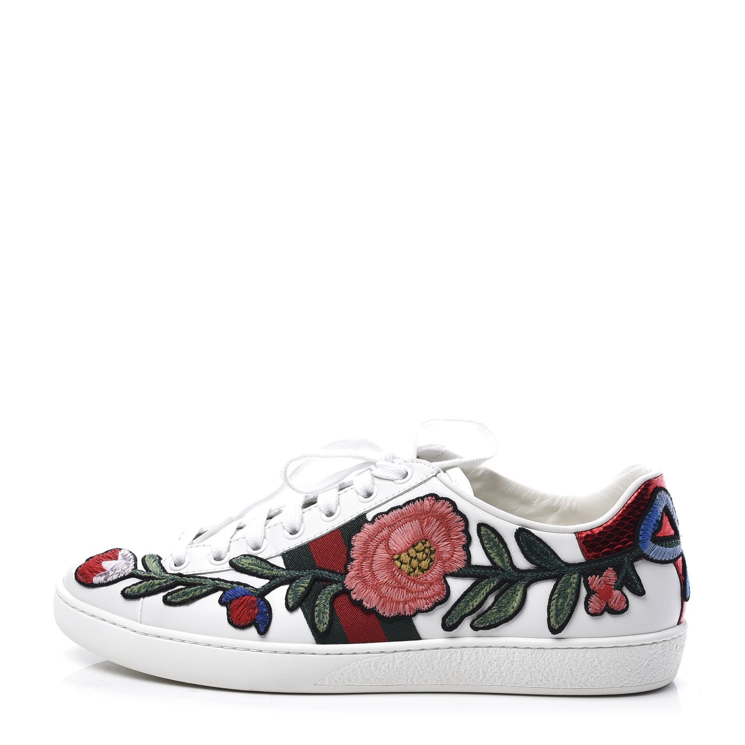 Gucci Calfskin Web Floral Embroidered Womens Ace Sneakers 39 White 1 of 11