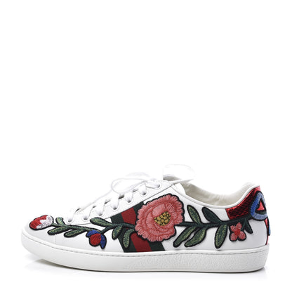Gucci Calfskin Web Floral Embroidered Womens Ace Sneakers 39 White 1 of 11