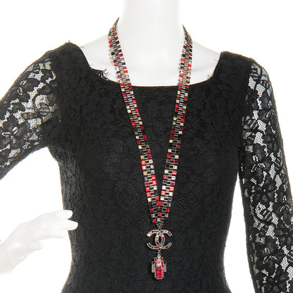 Chanel Ruthenium Crystal Baguette CC Long Necklace Red Black 2 of 5
