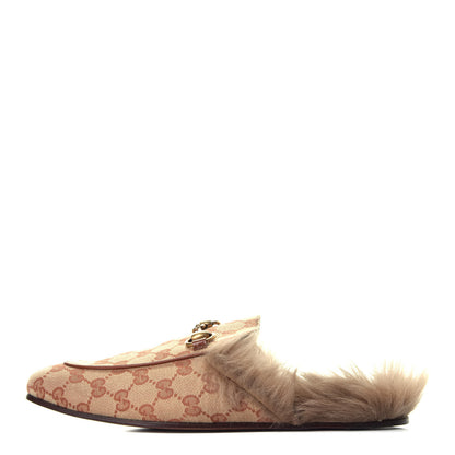 Gucci GG Monogram Fur Mens Princetown Slippers 7 Beige Ruggine Rust 1 of 8