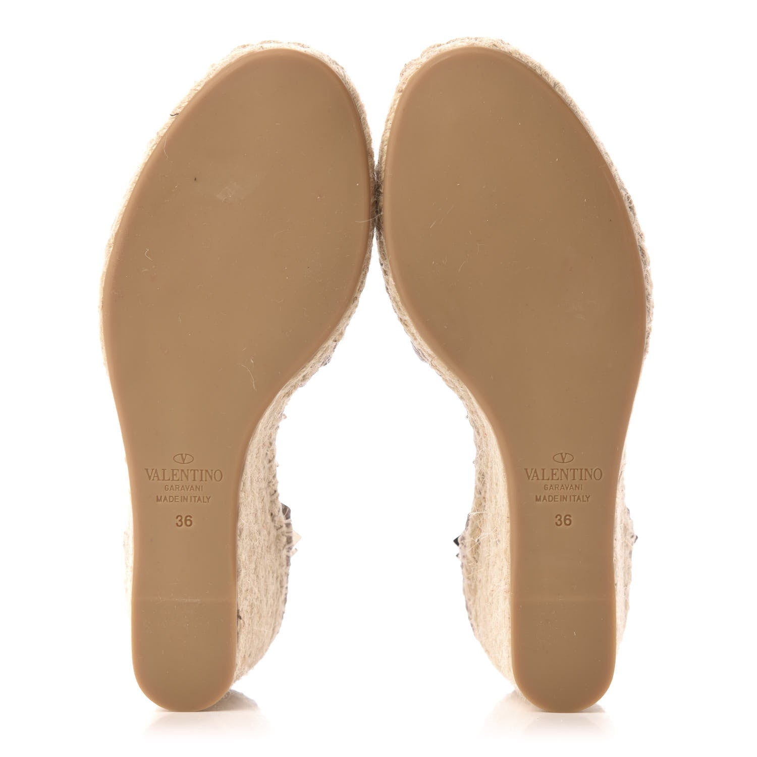 Valentino Garavani Grained Calfskin Rockstud Ankle Wrap Espadrille 15/85mm Wedges 36 Poudre Natural 5 of 7