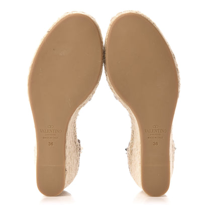 Valentino Garavani Grained Calfskin Rockstud Ankle Wrap Espadrille 15/85mm Wedges 36 Poudre Natural 5 of 7