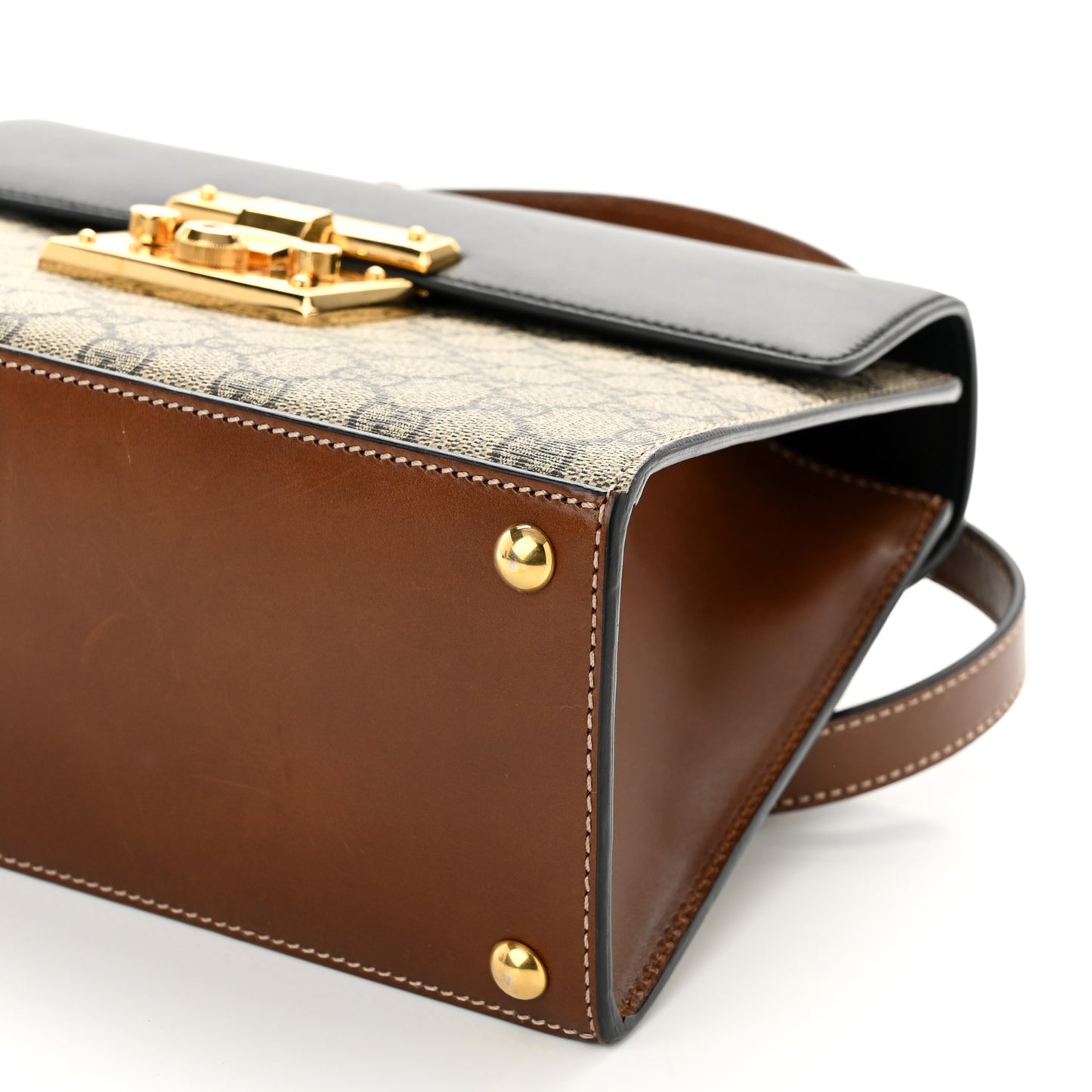 GG Supreme Monogram Calfskin Small Padlock Top Handle Bag Beige Black Cuir