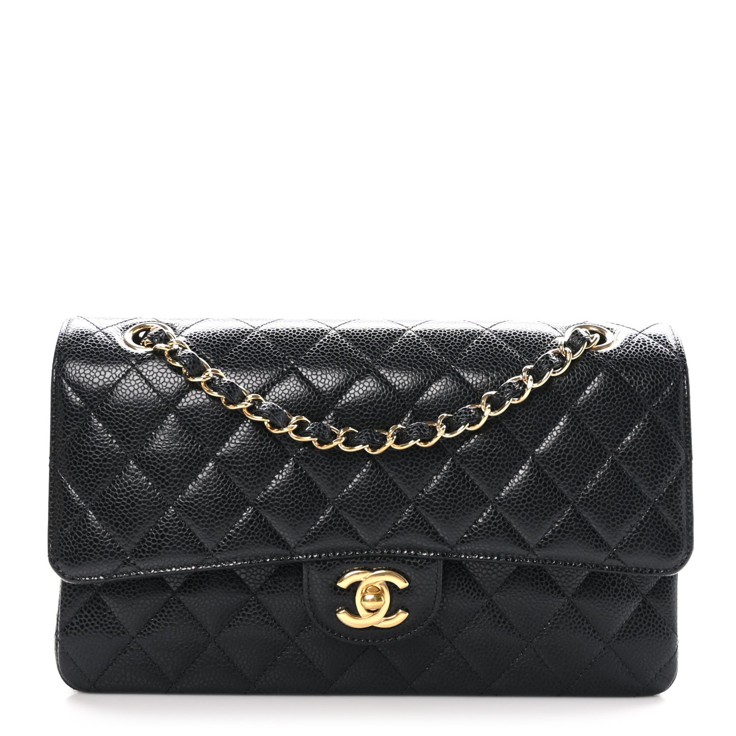 Caviar Quilted Medium Double Flap Black